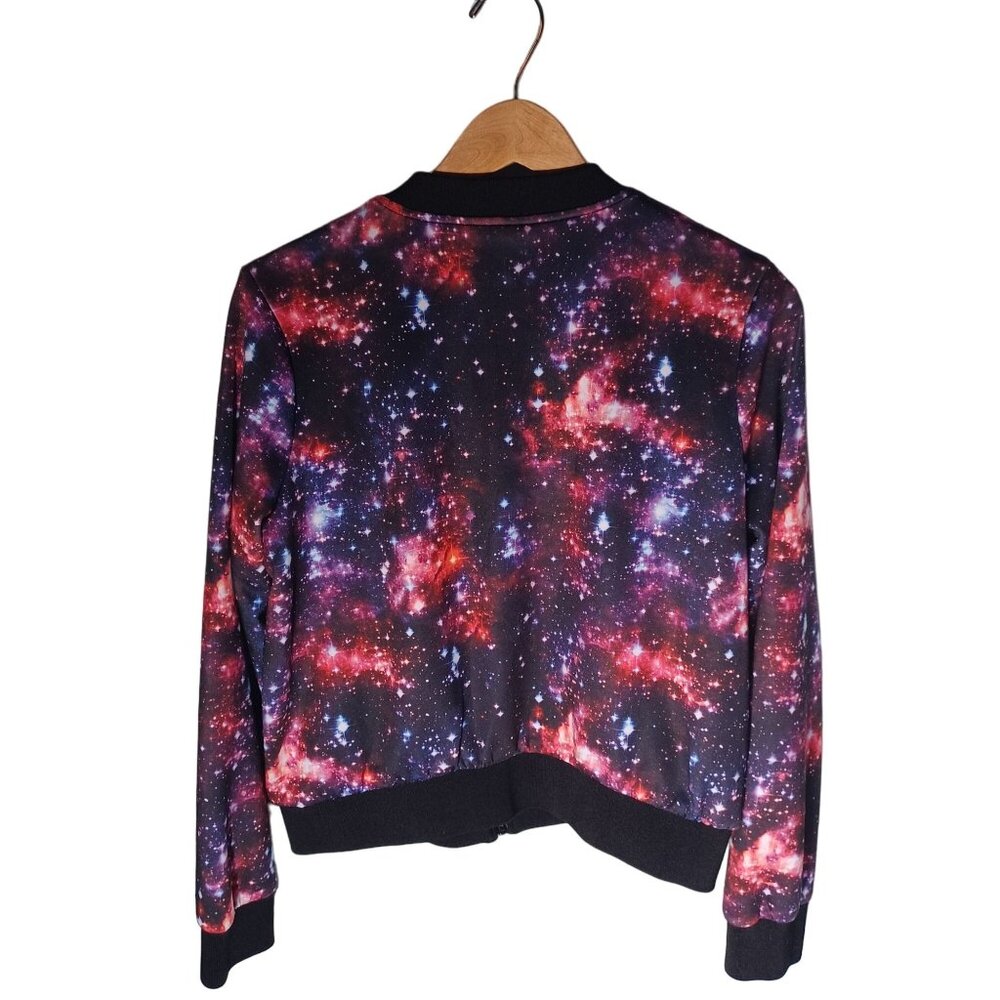 Hot Topic Bomber Jacket Womens Large Galaxy Stars Spacecore Purple Punk Skater - Picture 8 of 10